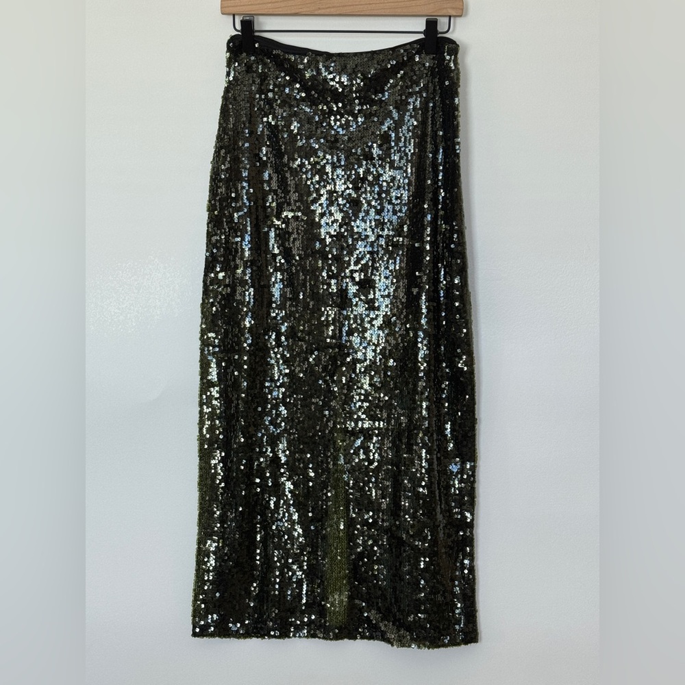 ZARA GREEN SEQUIN MIDI SKIRT 2157/248/500 015/216 - Picture 2 of 16